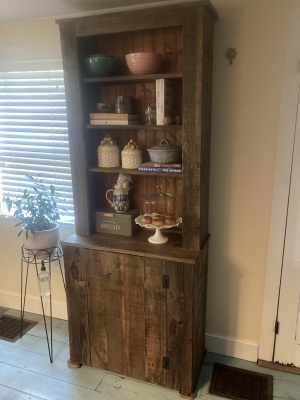 Hutch using old barn-wood siding.